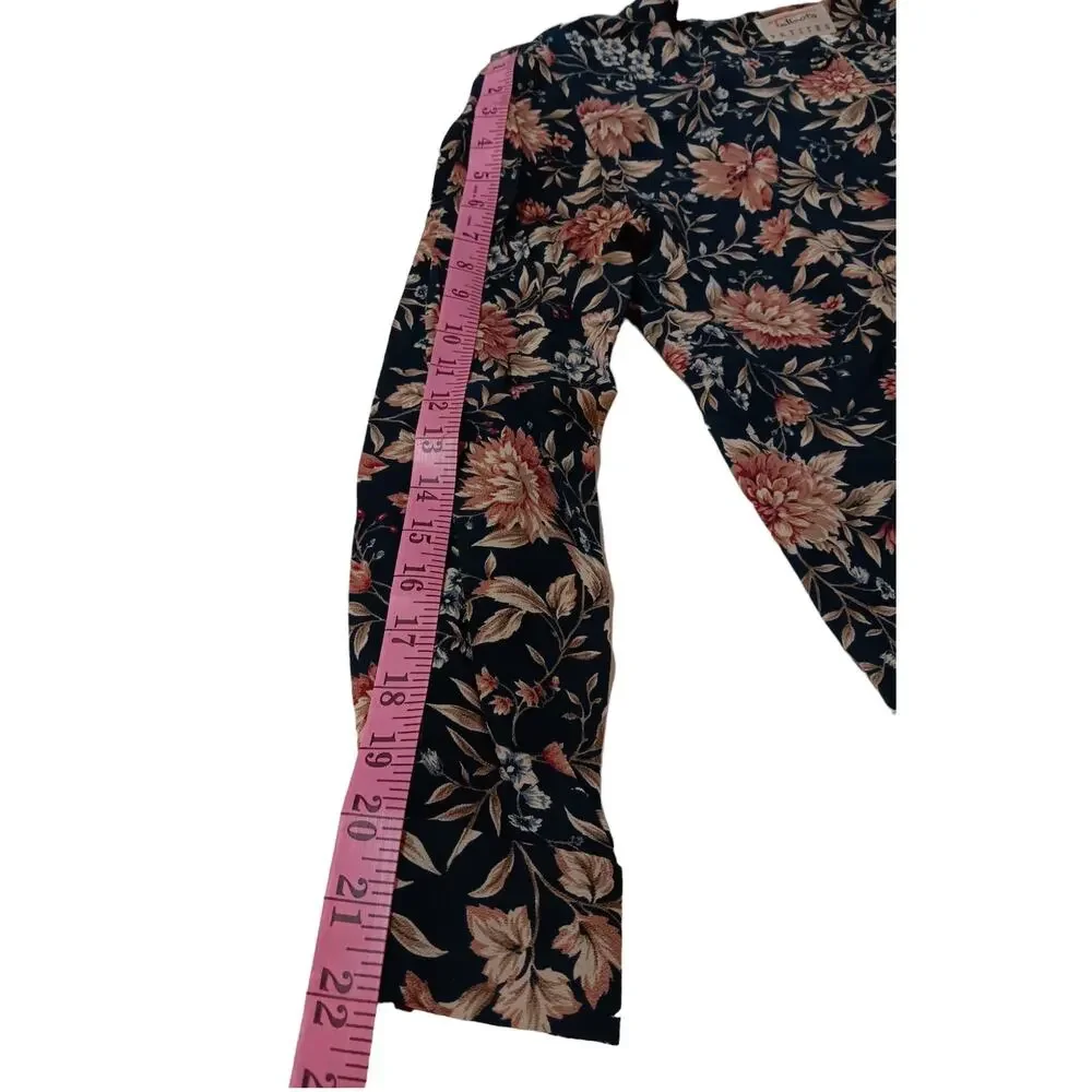 TALBOTS VINTAGE‎ 90s Floral Blouse Top SM Boho Cottage Green Pink Flowers Petals